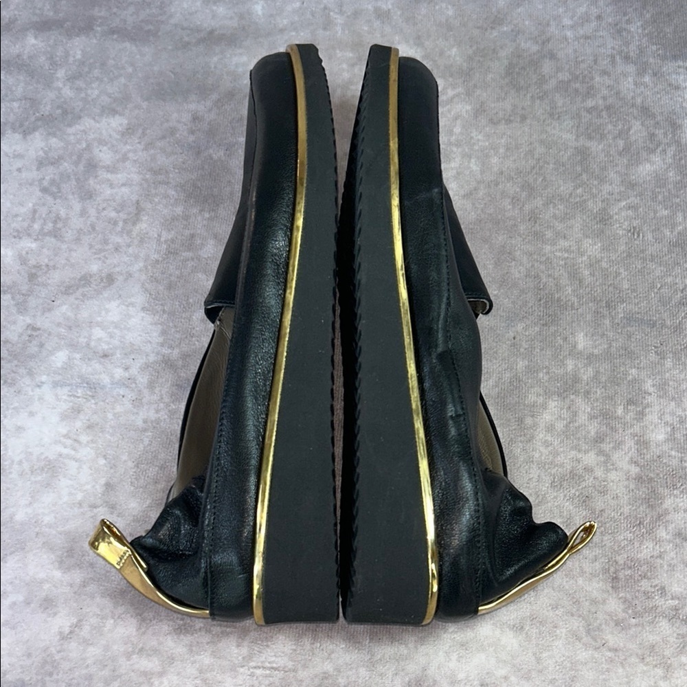 Ron White Unsized NWOT Black Leather Slip-On Loafers Gold Trim Women US 6 1/2 - Picture 6 of 8